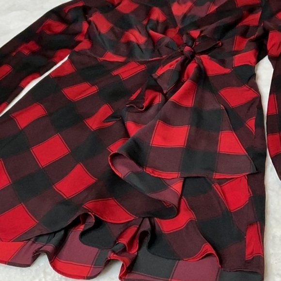 Express Red and Black Asymmetrical Tie Front SunDress - Picture 9 of 14